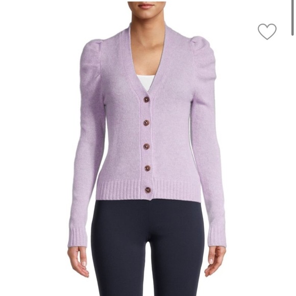 Saks Fifth Avenue Sweaters - SAKS FIFTH AVENUE Puff-Sleeve 100% Cashmere Cardigan